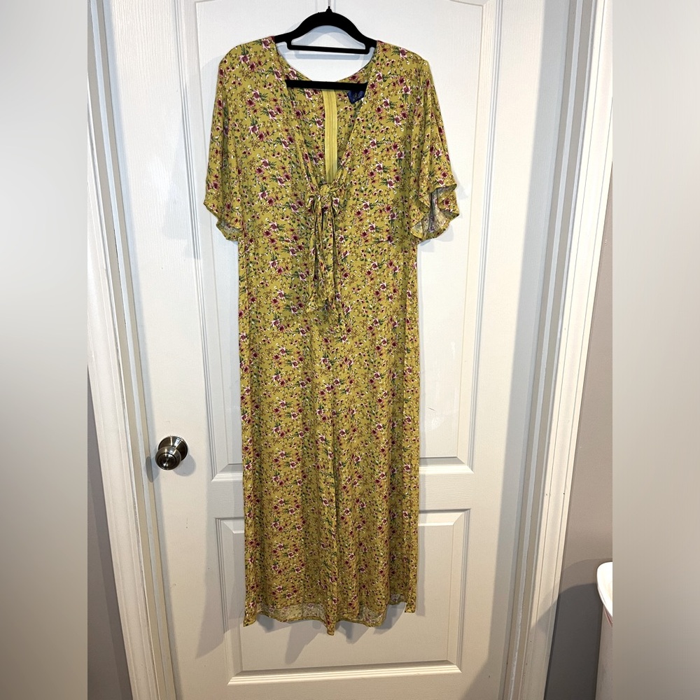 Blue Rain (Francesca's) Yellow Floral Wide Leg Jumpsuit